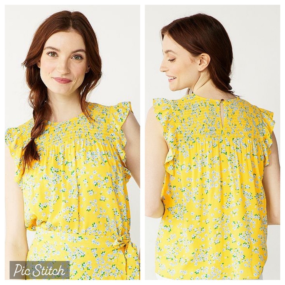 Draper James smocked flutter floral top